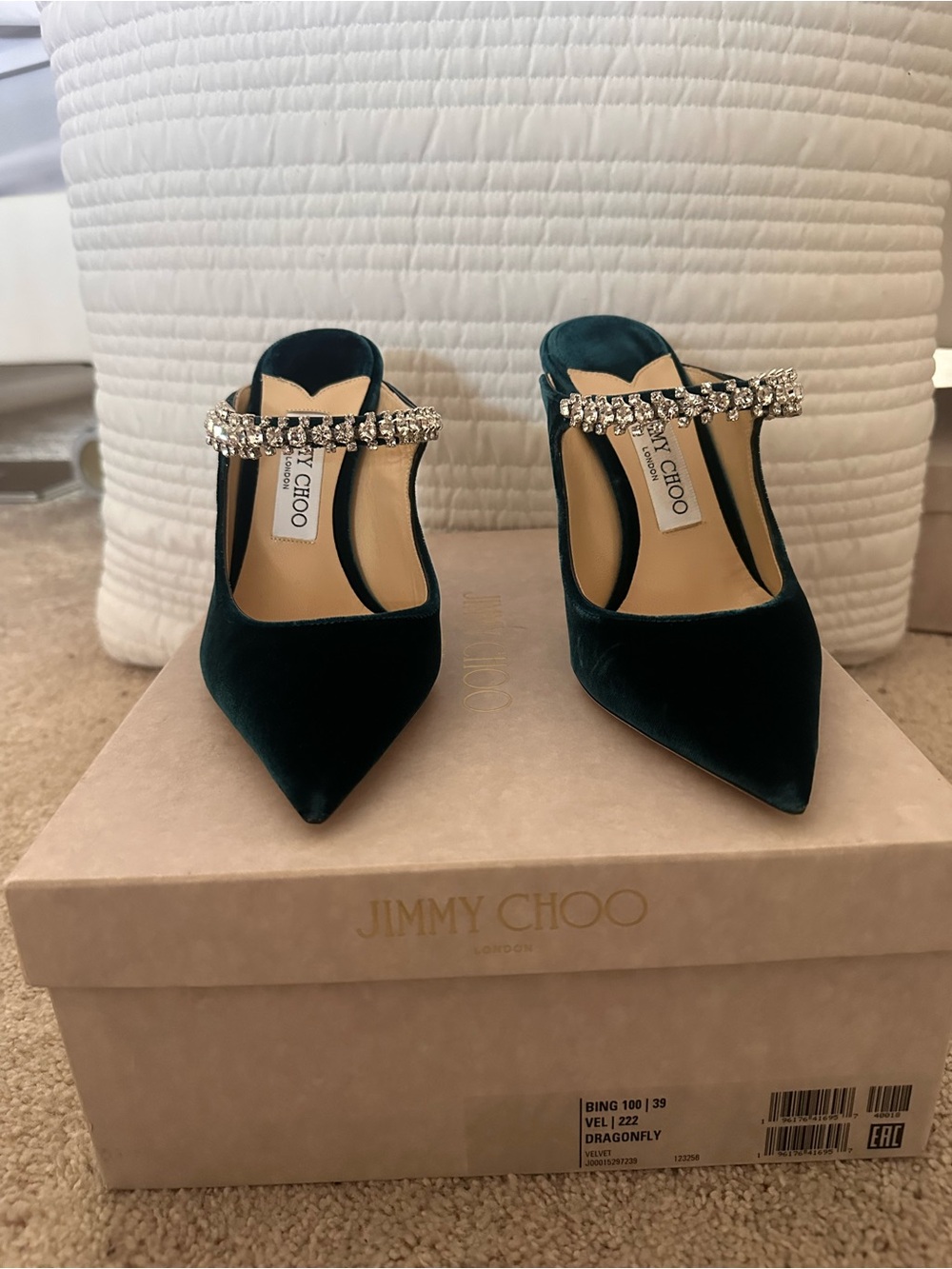 Jimmy Choo Bing 100
Color:  DragonFly 
Dust bag, receipt and box included